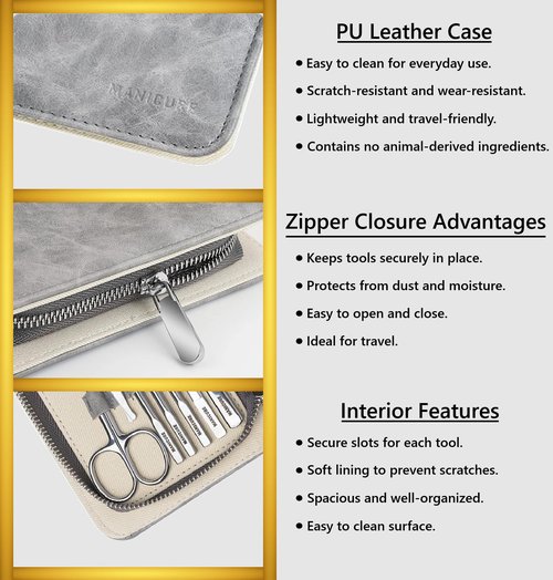 Apexay 12-Piece Manicure & Grooming Kit – Stainless Steel Nail Clippers, Cuticle Tools, Nose & Ear Scissors in Travel-PU Leather Case