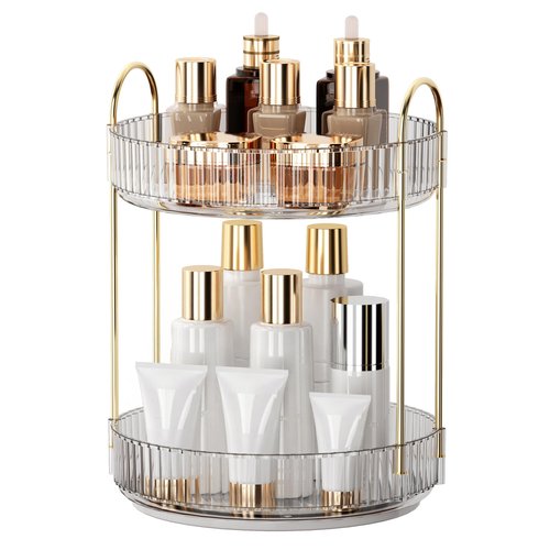 YCIA&DONE 360 Rotating Makeup Organizer and Storage for Vanity Bathroom Countertop, High Capacity Cosmetic Skincare Perfume Organizers for Dresser Lazy Susan (Clear White,2 Tiers)