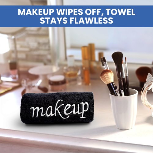 Linteum Textile Bleach Proof Makeup Remover Wash Cloth [Pack of 12/Black] Reusable Bleach Safe Face Towel, 13x13 inches, Extra Soft, Quick Dry, Makeup Wipe Washcloth for Beauty & Personal Care