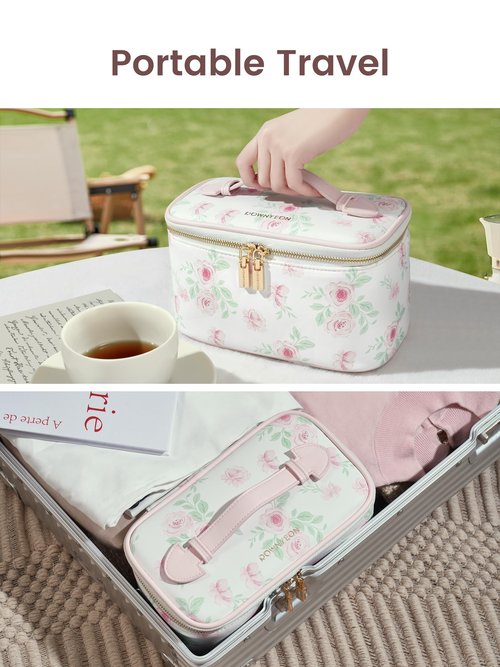 ROWNYEON Makeup Bag for Women,Large Capacity Floral Travel Cosmetic Bag, Makeup Organizer,Waterproof Leather Portable Toiletry Bag for Women, Travel Essentials Case