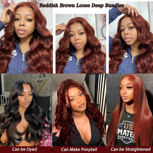 Reddish Brown Colored Human Hair Bundle 18 Inch 10A Brazilian Loose Deep Bundles Human Hair for Black Women(33# 18Inch)