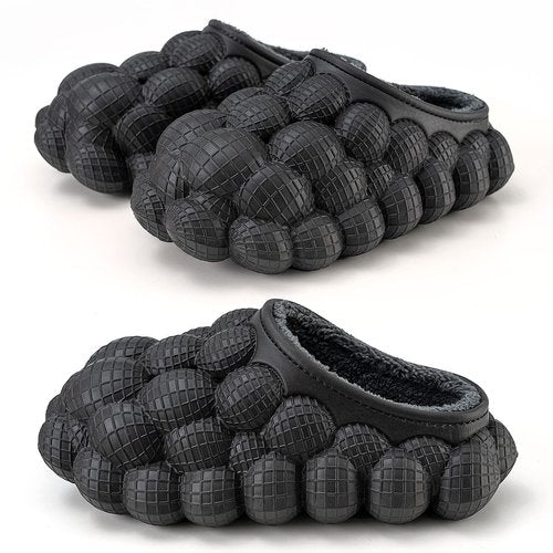 Jaeynow Massage Bubble Slides Women,Funny Lychee Spa Slippers for Men Indoor and Outdoor Non-Slip Bath Shower Shoes Bedroom House Gym Basketball Slides Sandals(Fuzzy Black 39/40)