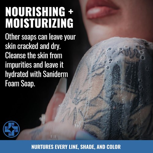 Saniderm Foaming Tattoo Soap (32oz Shop Size) – Gentle Soap for Tattooed Skin, Infused with Antimicrobial Colloidal Silver, Aloe Vera, and Nourishing Sea Buckthorn Oil