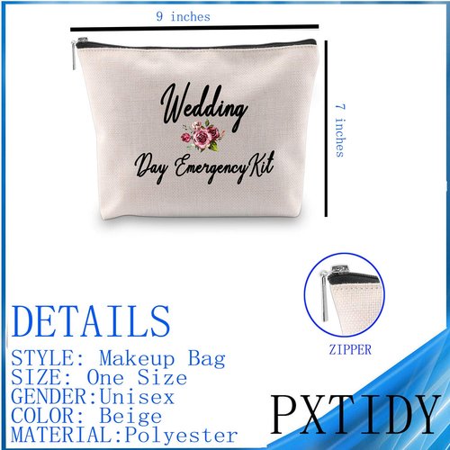 PXTIDY Bride Wedding Day Emergency Kit Bridal Shower Gift Wedding Survival Kit Makeup Bag Bride To Be Gift(Beige)