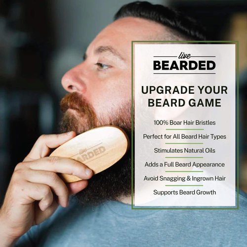 Live Bearded Premium All-Natural Boar Bristle Beard Brush - Real Wooden Handle - Supports Growth, Style Control and Oil Production - Tames Big, Wild Facial Hair - Easily Daily Grooming