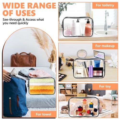 AURUZA Clear Makeup Bag,Portable Travel Toiletry Bags with Zipper, TSA Approved Clear Organizer Bags, PVC Cosmetic Pouch for Airport Airline Compliant