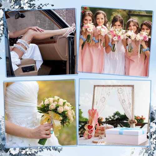 SilTriangle 8 Pcs Something Blue Wedding Gift for Bride Wedding Handkerchief 16 oz Skinny Acrylic Tumbler Lace Garter Belt Angel Bouquet Charm Bridal Cosmetic Bag Scrunchies Gift Box Jewelry Case
