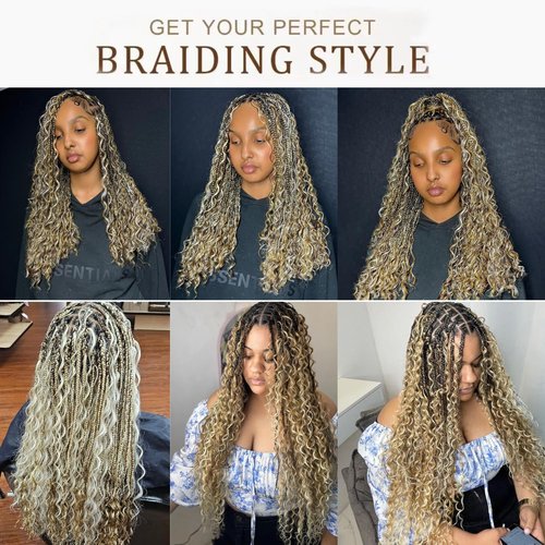 Syrenlore Highlighted Multi-Blonde 27/613 Braiding Hair for Boho Braids, Ombre Deep Wave Human Hair Bulk 22 Inch 50G LIGHT BULK