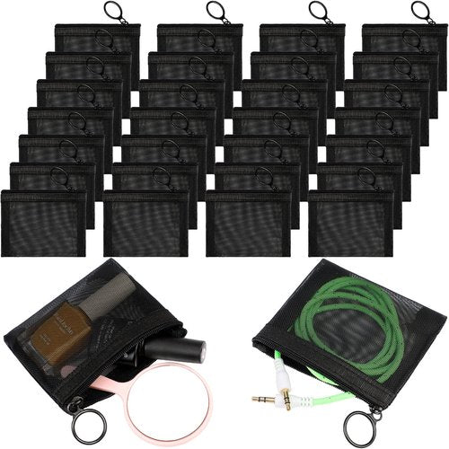 Jexine 30 Pieces Mini Zipper Mesh Bags Nylon Small Zipper Pouch Mini Pouch Portable Beauty Purse Mesh Coin Purse for Travel Home Keychain Holder Makeup Cosmetic Storage(4 x 3 Inches,Black)