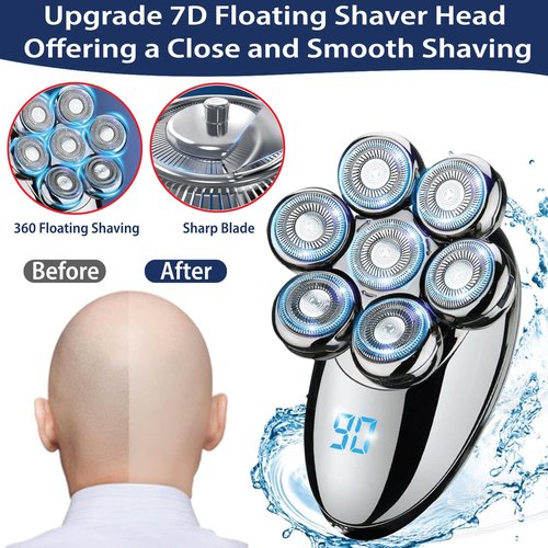 ROSHNI Head Shavers for Bald Men - Upgraded Detachable Head Shaver for Men - IPX7 Waterproof Electric Razor - 7D LED Display Rechargeable Grooming Kit with USB Charging Cable