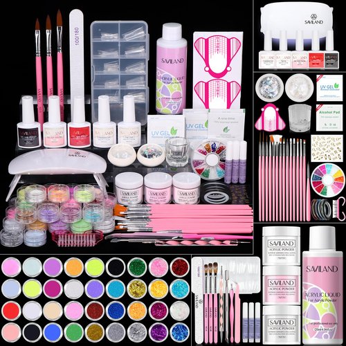 SAVILAND Acrylic Nail Kit with Everything for Beginners: Acrylic Powder and Liquid Set with Gel Nail Polish Nail Lamp Base & Top Gel Acrylic Nail Brush Professional Nail Kits Acrylic with Everything