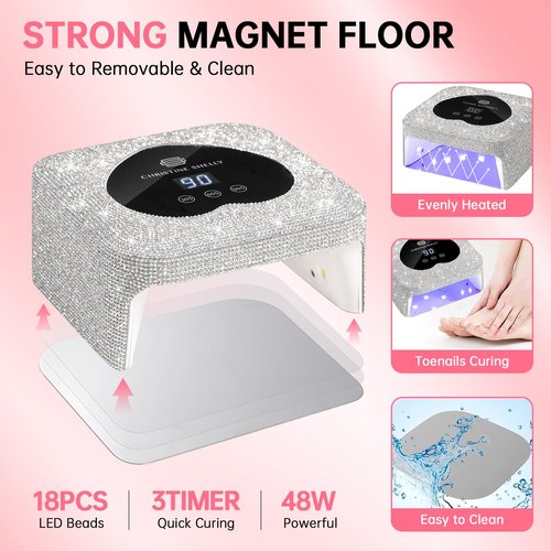 UV Nail Lamp, CHRISTINE SHELLY UV Light for Gel Nails, 48W Plug-in Mini Diamond Nail Lamp Nail Dryer with Touch Control Auto Sensor and 3 Timer Settings Nail Light Curing Lamp, Home, White Diamond