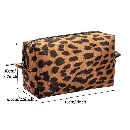 Leopard Print Makeup Bags, 2 Pieces Large Capacity Soft Cosmetic Bags, Travel Toiletry Organizer for Women (Brown)