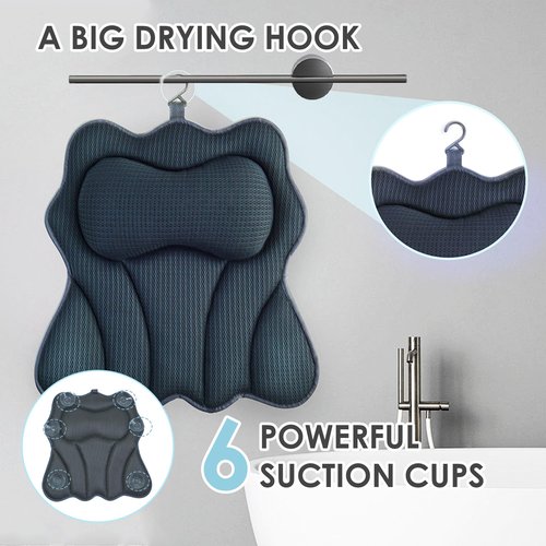 Joeyset Bath Pillows for Tub – Luxury Bath Pillow & Bathtub Pillow with 6 Strong Suction Cups, Soft Cushion for Head and Neck Support, Relaxing Bath Accessories for Women (Gray)
