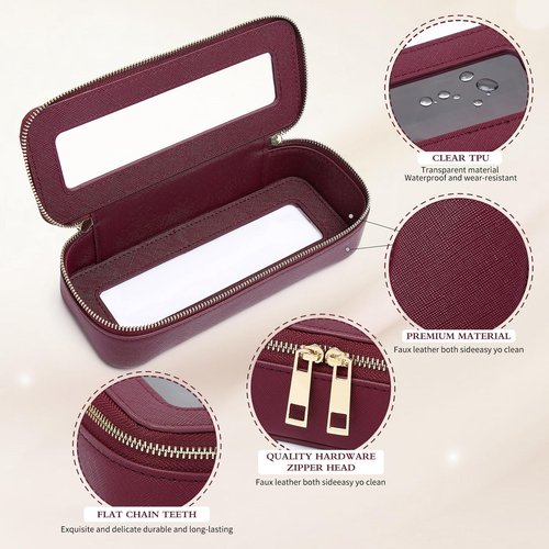 Pinkmik Makeup Brush Case Clear Travel Cosmetic & Toiletry Bag Small Makeup Bag with Zipper Purse Organizer Car Essential Bag for Women (X/Burgundy, SLIM)