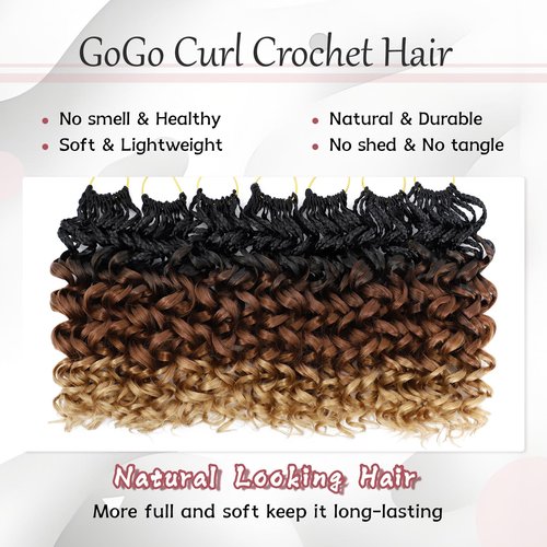 7 Packs Gogo Curl Crochet Hair for Women 12 Inch Pre-Twisted Curly Crochet Hair Pre Looped Deep Ocean Water Wave Beach Curl Crochet Braids Synthetic Braiding Hair Extensions (12 Inch, 1B/30/27)