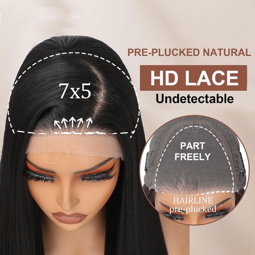 TAGUO Synthetic Lace Front Wig 7x5 Glueless Wig HD Lace Front Wig for Women Pre-Plucked Ready to Wear Wigs Beginner Friendly Natural Black 26inch