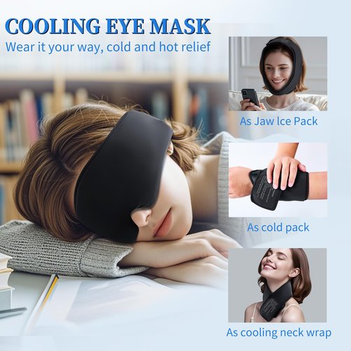 2 Pack Cooling Gel Eye Mask - Puffy Eyes, Dark Circles, Migraine Relief, FSA Eligible, FACEMOON Reusable Sleep Mask for Ice Cold Compress, Long Lasting Comfort for Dry Eyes(Black,Blue)