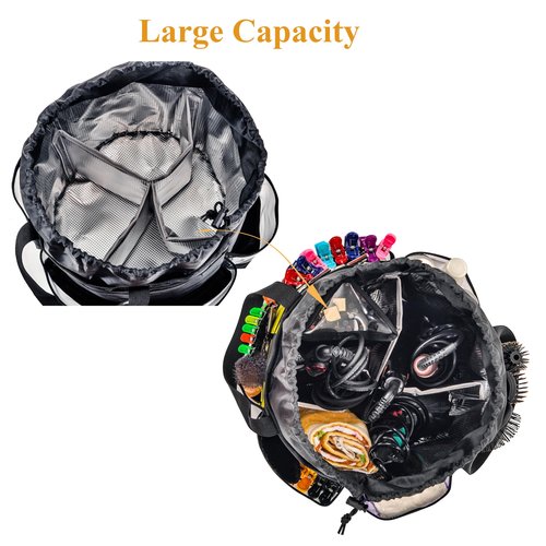 Circular Hairdressing Bag, 2 Piece Set Hairstylist Travel Bag, Large Capacity Makeup Bag for Hairstylist, Barber Tools Storage Organizer with Heat Insulation Material, Waterproof Shower Toiletry Bag