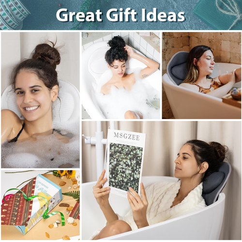 JUSDOO Luxury Bath Pillows for Tub – Extra Thick Non-Slip Bathtub Pillow with Rubber Back, Head & Neck Support for Soaking, Spa Bath Accessories, for Women, Fits All Bathtubs (Gray)