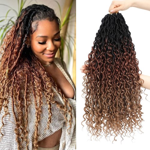 8 Packs Boho Faux Locs Crochet Hair 24 Inch Crochet Soft Locs with Curly Ends Pre-looped Goddess Locs Crochet Hair for Black Women 1B/30/27 Boho River Locs Crochet Hair