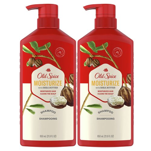 Old Spice Moisturize Shampoo for Men with Shea Butter, Vanilla, Twin Pack, 21.9 Oz Each