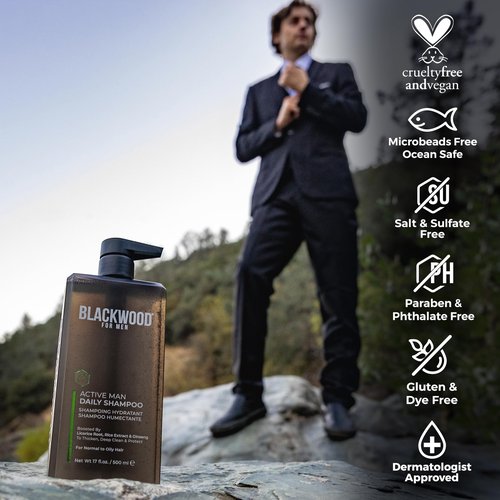 Blackwood For Men Active Man Conditioner for Hair Loss & Dandruff (17 Oz) + Active Man Shampoo (17 Oz) Bundle - Sulfate Free, Paraben Free, & Cruelty Free