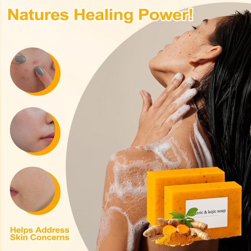 guluxly Lemon Turmeric Kojic Soap, Turmeric Soap for Spots Remover with Vitamin C, Lemon, Retinol Collagen, Shea Butter More Moisturizing for Face and Body (4)