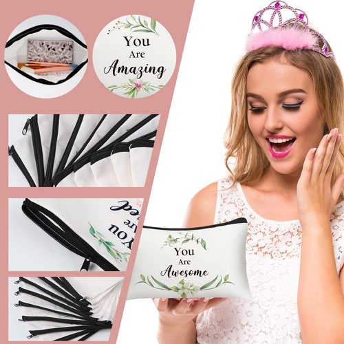 Irenare 30 Pcs Inspirational Makeup Bag Canvas Cosmetic Bag Bulk Employee Appreciation Gifts for Women Bulk Friends Coworker Employee Mom Aunt Faith