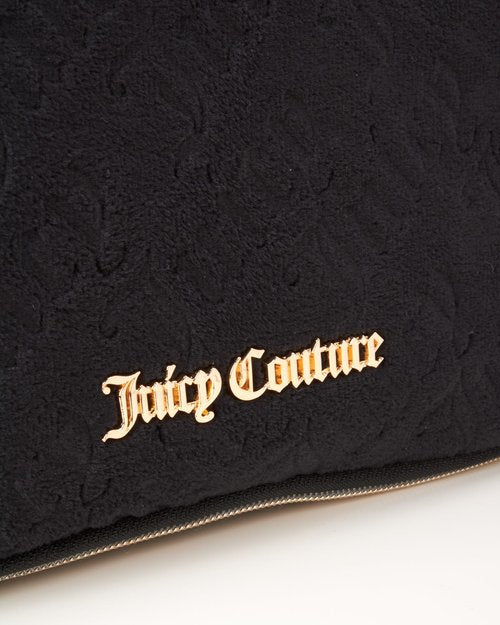 Juicy Couture Black Makeup Bag Cosmetics Organizer Travel Essentials Hanging Hook Velour Logo