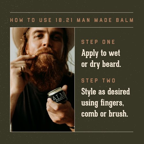 18.21 Man Made Beard Balm for Men, Spiced Vanilla, 2 fl. oz - Premium Grooming Cream with Low Shine for Conditioning and Shaping Beards, Mustaches - Scented Facial Hair Balms, Long-Lasting Moisture