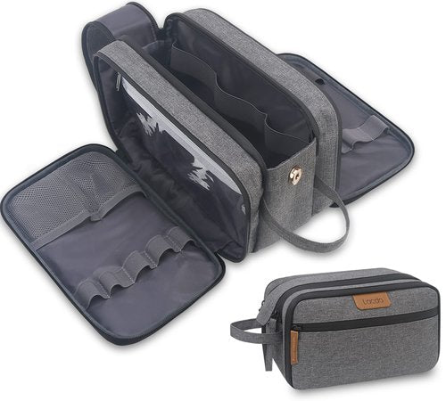 Lacdo Toiletry Bag for Men, Travel Toiletry Organizer Dopp Kit Water-Resistant Large Shaving Bag for Toiletries Accessories Cosmetic Bags, Gray