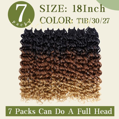 7 Packs Curly Crochet Hair for Black Women 18 Inch GOGO Curl Deep Ocean Wave Crochet Hair Synthetic Bohemian Crochet Braids(18 inch, T1B/30/27)