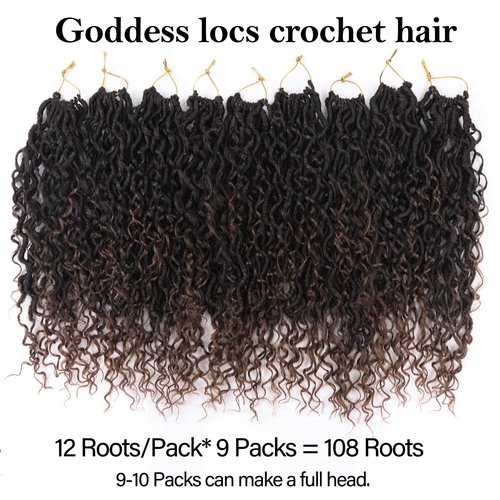 Sosihua Goddess locs crochet hair, 9 packs soft boho faux locs with curly ends bohemian crochet dreads for black women(18Inch,#T30)