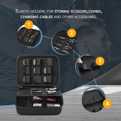 MOSLA Hard Barber Accessories Case for Hair Clippers, Mens Hair Cutting Barber Supplies Holder, Trimmer Organizer Storage Bag for Hair Cutting, Guard Grooming Kit (Nylon Black)