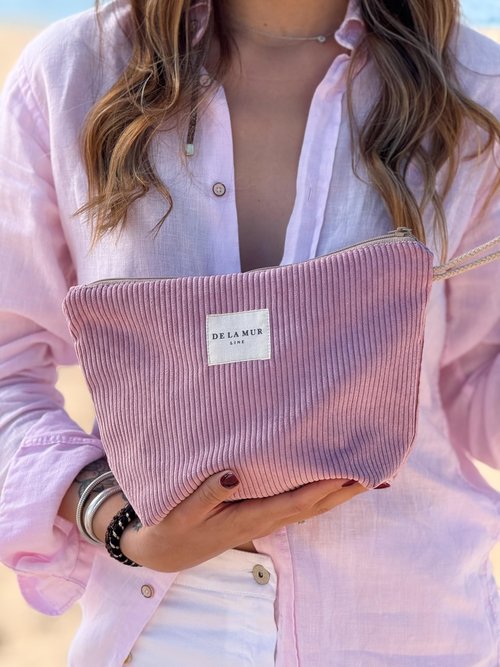 DE LA MUR LINE Pink Corduroy Cosmetic Bag for Women – Large Toiletry Bag for Travel, Skincare & Makeup Organizer, Travel Size Toiletries Bag – Cruise & Vacation Gift – Made in Barcelona, Spain