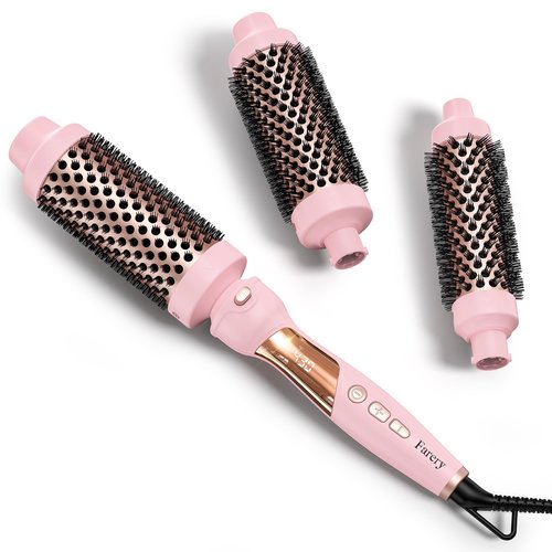 Farery Thermal Brush Set 3 in 1, Ceramic Curling Wand & Hot Brush with 9 Temperatures. 3 Interchangeable Travel Curling Irons for Short, Medium & Long Hair (1.25'', 1.5'' & 1.75'' Barrels)