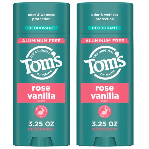 Tom’s of Maine Rose Vanilla Aluminum Free Natural Deodorant For Women & Men | Goes on Clear | Odor & Wetness Protection | Naturally Derived and Moisture-Locking Ingredients | 3.25 oz (2 Pack)