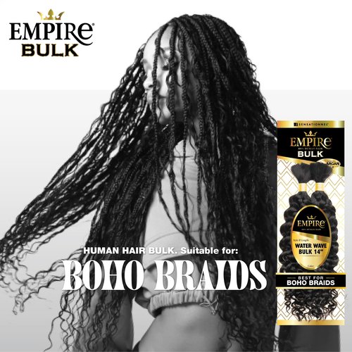 Sensationnel Empire Bulk Braiding – Water Wave Human Hair Braids for Knotless Boho Box or Curly Loosewave Styles 1 pack (14 inch, 2 DARKBROWN)