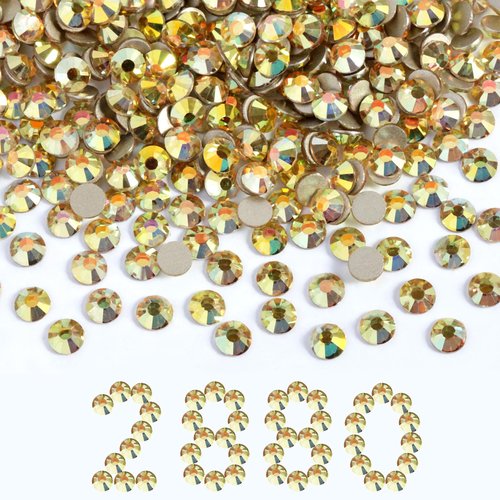 Beadsland Flatback Rhinestones Bulk, 2880pcs Gold Rhinestones for Nails Crafts Clothes DIY Decoration, Metal Sunlight, SS30, 6.3-6.5mm