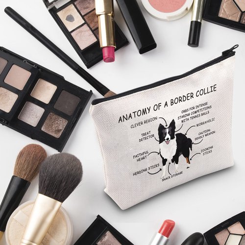 G2TUP Border Collie Dog Lover Gift Anatomy Of A Border Collie Makeup Bag Border Collie Dog Mom Cosmetic Bag Border Collie Owner Gift Animal Lover Travel Bag (Anatomy Of A Border Collie White Bag)