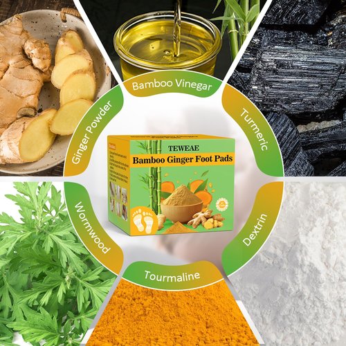 TEWEAE 62 Pads Foot Pads Natural Turmeric & Ginger, Wormwood, Bamboo Vinegar, Included 62Pads Goodnight Patches and 62 Adhesive Sheets