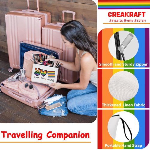 Creakraft Rainbow Proud Accessories Peace Love Equality Bags Inspired Positive Gift Pouch Gifts For Women Girls Friend Travel Vacation Novelty LGBTQ Ally Support Gift Organizer Zipper Pouch