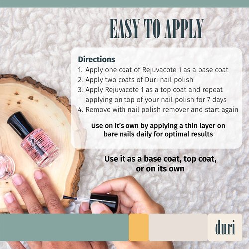 duri Rejuvacote 1 Nail Growth System - Original Maximum Strength Formula - Nail Strengthener and Nail Growth - Base and Top Coat - Pack of 2-0.45 fl. oz.
