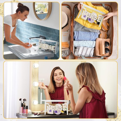 CY2SIDE NURSE Clear Makeup Bag - White Letter Patch Cosmetic Bag with Handle for Travel PVC Zipper Clear Travel Pouch for Toiletries Waterproof Portable Organizer Case Gift for Nurse, White