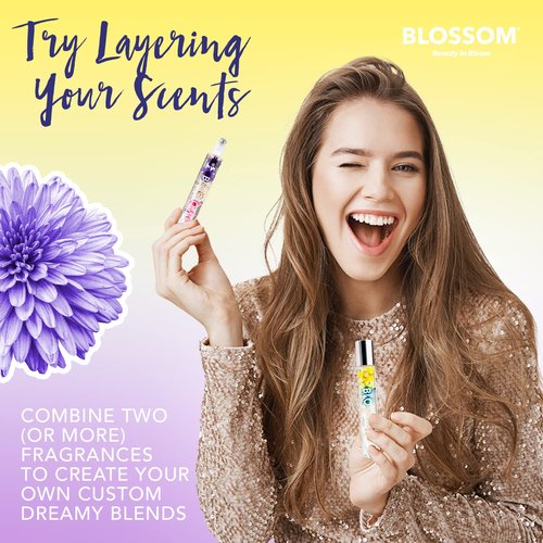 Blossom Roll on Rollerball Perfume Oil with Natural Ingredients + Essential Oils & Unisex Eau De Parfum Plant Based Perfume Spray, Infused with Real Flowers, 2 Pack Bundle, Honey Jasmine/Slay