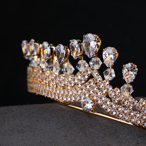 Graceful Zircon Bridal Tiara for Wedding Princess Head Piece Zirconia Royal Queen Crowns for Bride Adult Crystal Hair Accessories (C Gold)