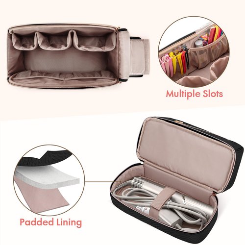 Teamoy Travel Carrying Case Compatible with Shark Flexstyle, Double-Layer Storage Bag for Shark Hyperair, Portable Travel Organizer for Dyson Airwrap Styler and Attachments, Black Quilted