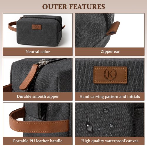 Janhavi Waterproof Makeup Bag, Travel size Toiletries Bag, Men's Accessories Case, Personalized Laser Engraved Initials & Wheat Ear, Travel Bags for Men, boyfriends Gift Box Men(Dark Grey W)