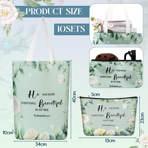 Locmeo 20 Pcs Christian Gift Women Mother's Day Including 10 Bible Verse Tote Bags 10 Christian Makeup Bags Inspirational Religious Scripture Gifts for Church Xmas Valentines(Elegant)